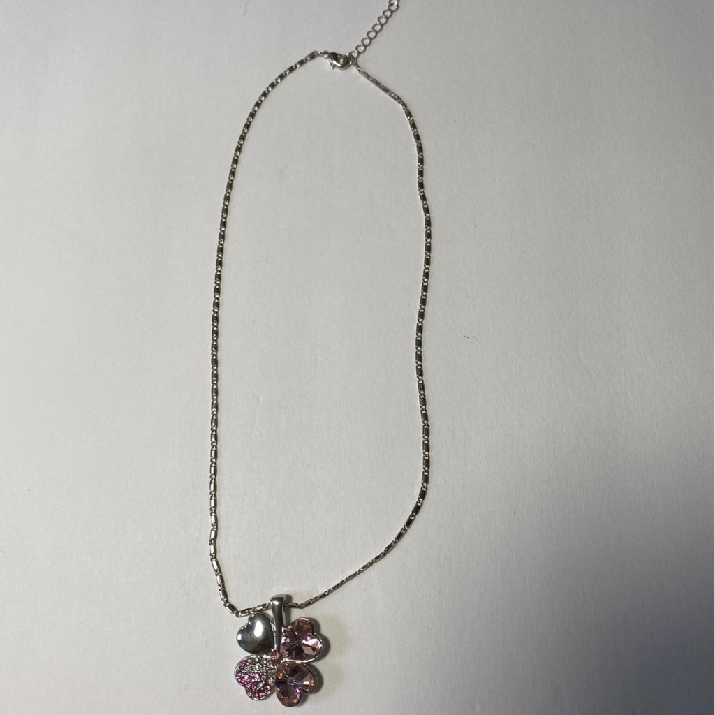 Austrian Crystal Clover Hearts Necklace W/ Swarovski Elements Pink Pendant 16in