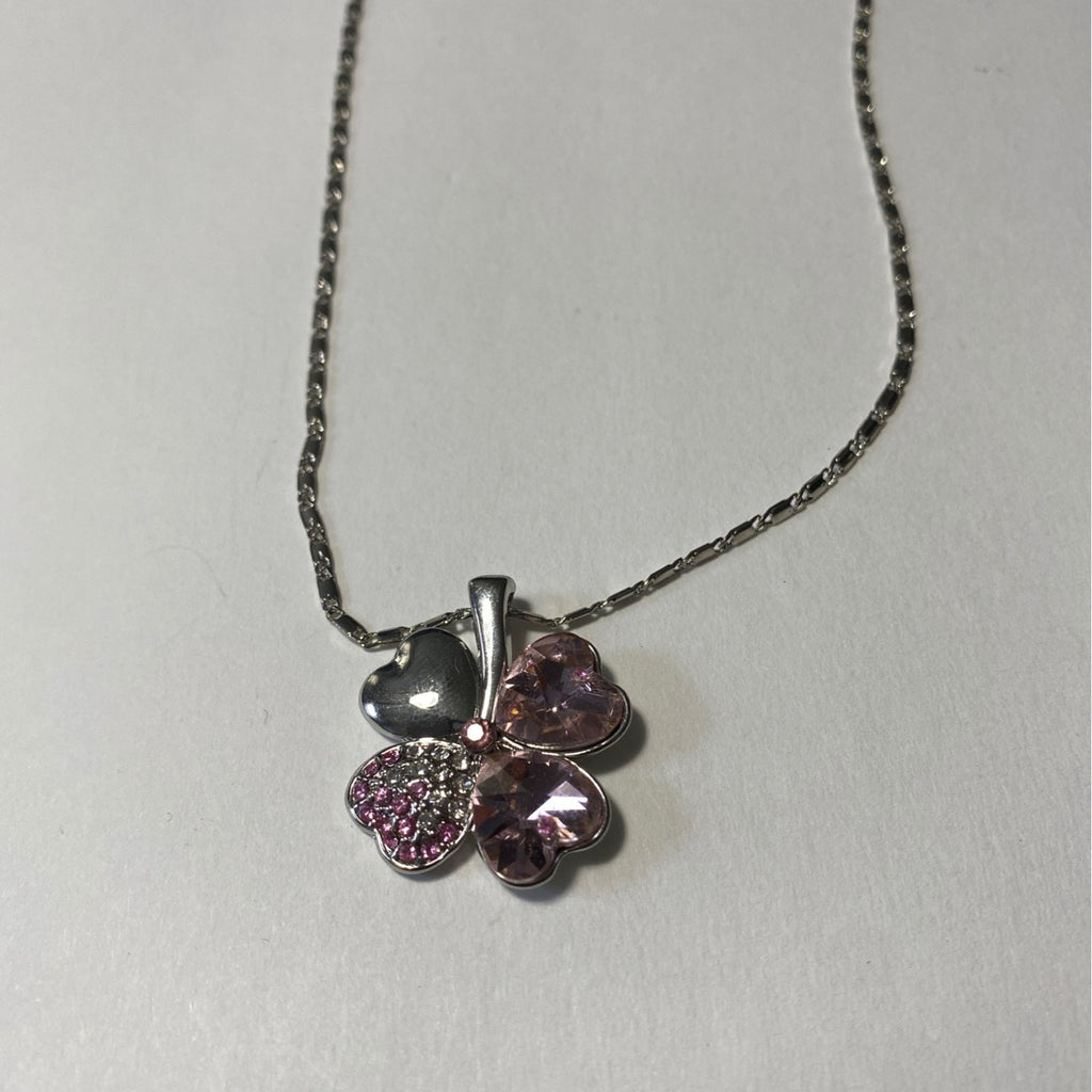 Austrian Crystal Clover Hearts Necklace W/ Swarovski Elements Pink Pendant 16in