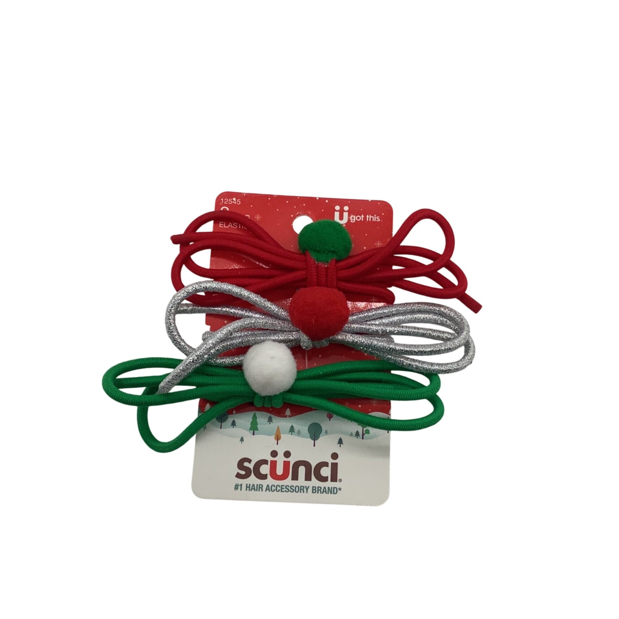 Scunci Christmas Colors Elastic No Pull Hair Ties Festive Bow Red Green 12545