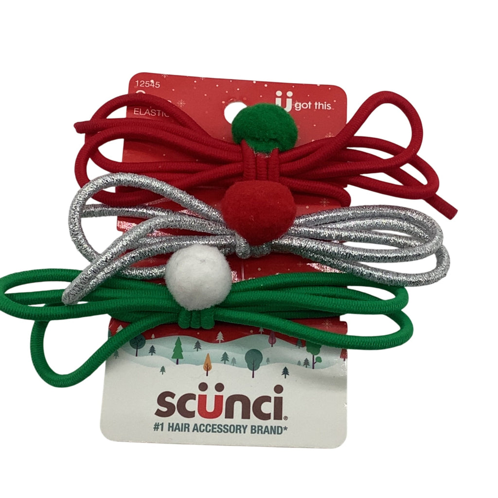 Scunci Christmas Colors Elastic No Pull Hair Ties Festive Bow Red Green 12545
