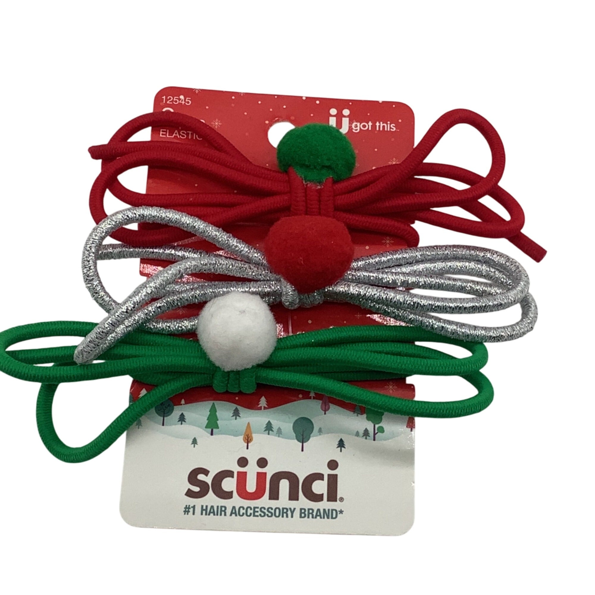 Scunci Christmas Colors Elastic No Pull Hair Ties Festive Bow Red Green 12545
