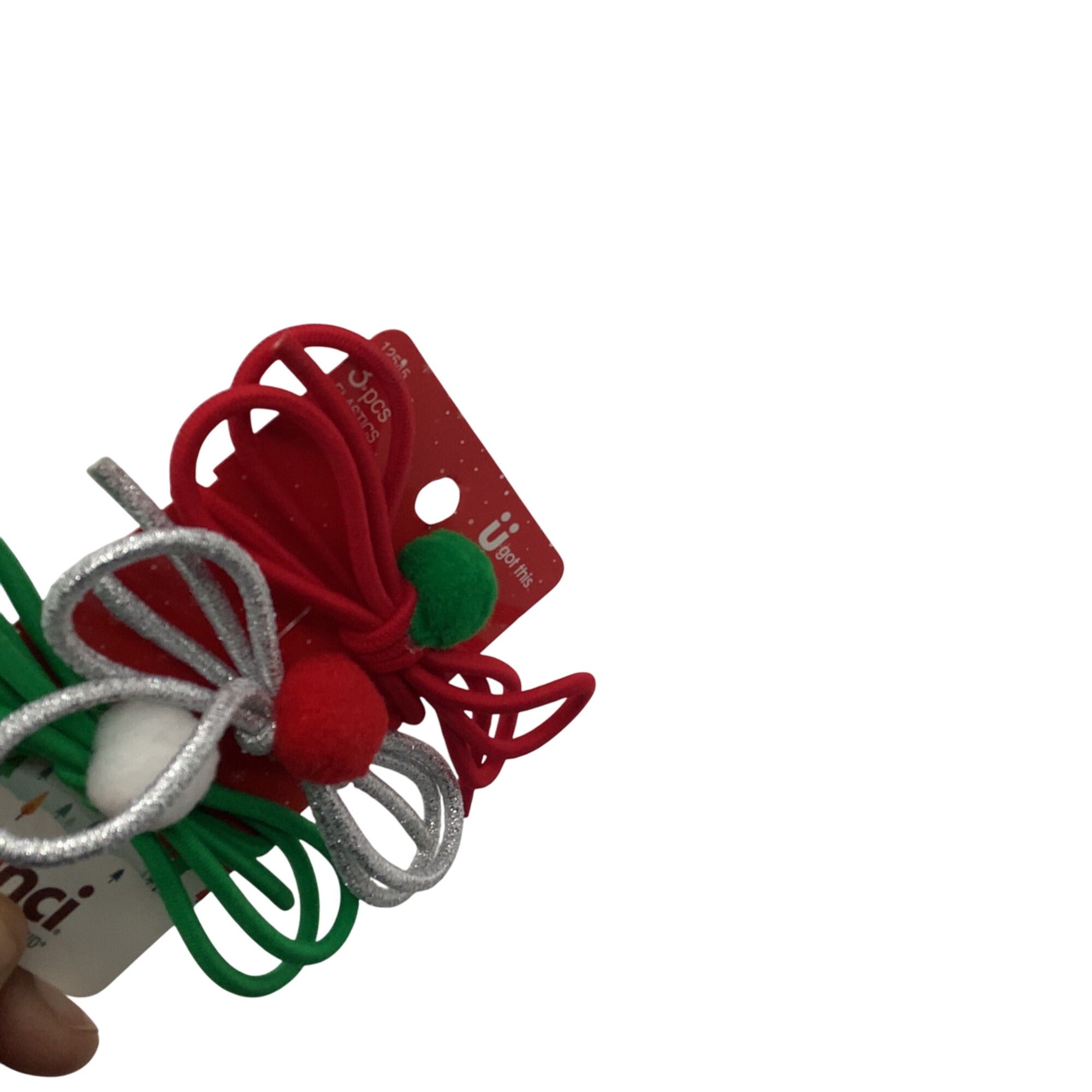 Scunci Christmas Colors Elastic No Pull Hair Ties Festive Bow Red Green 12545