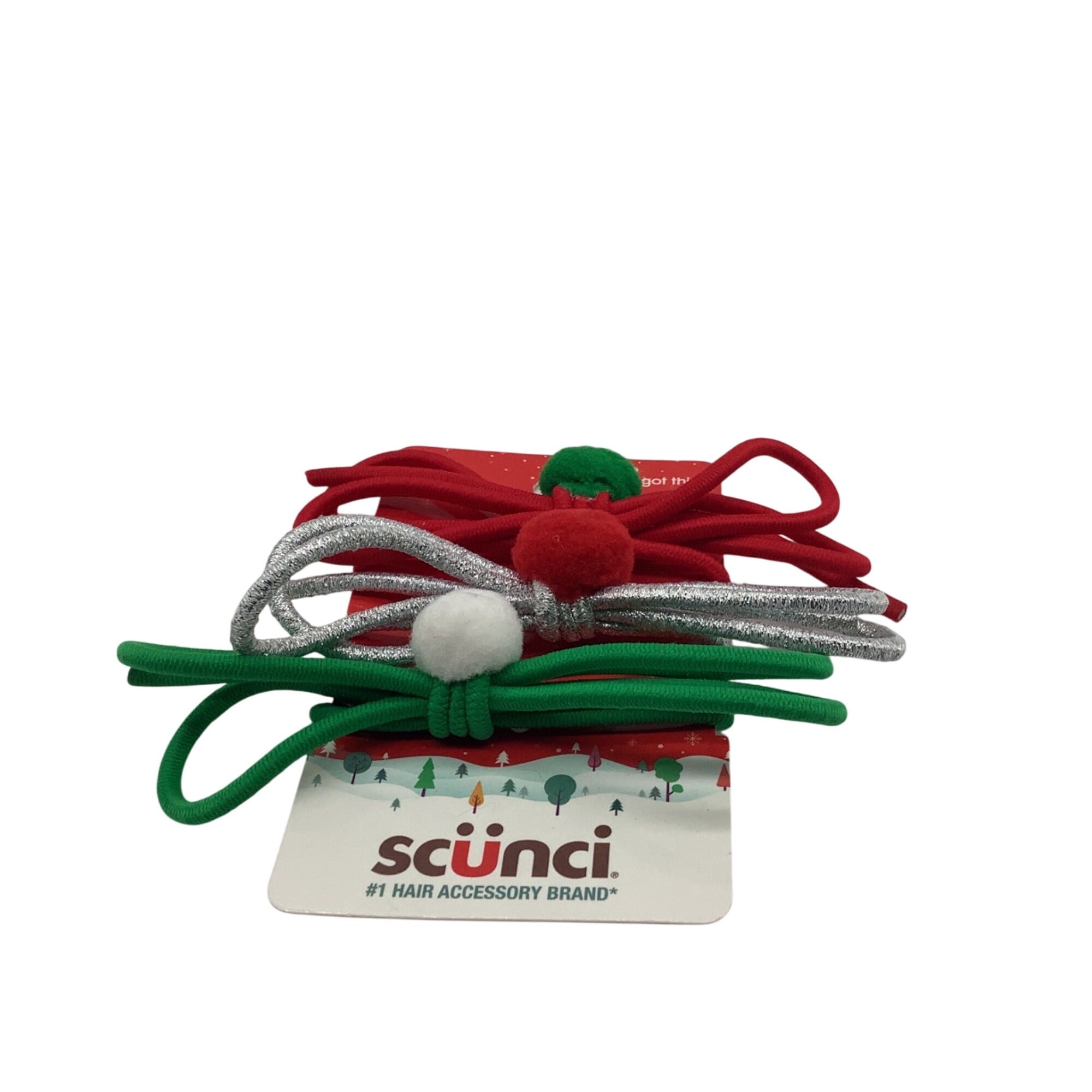 Scunci Christmas Colors Elastic No Pull Hair Ties Festive Bow Red Green 12545
