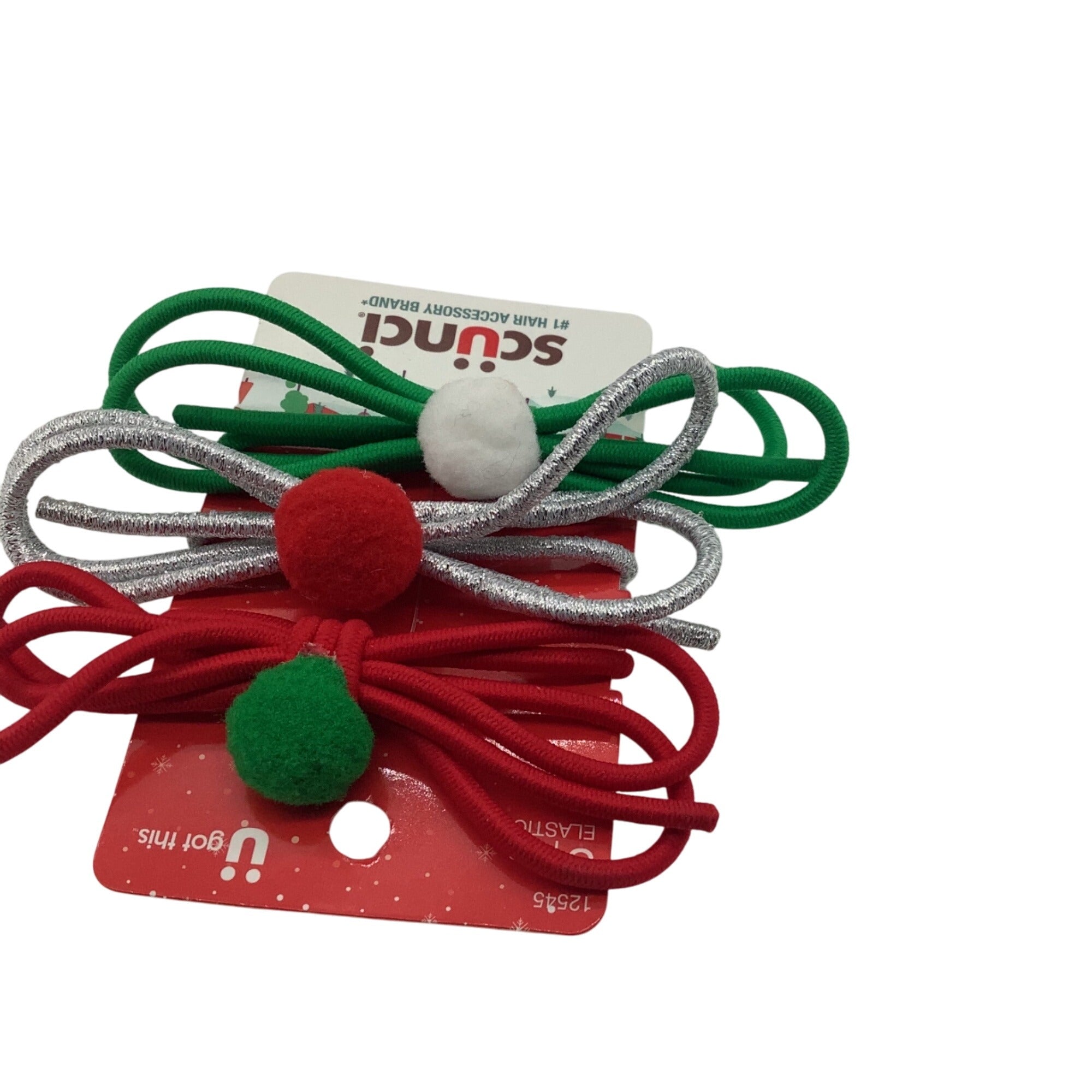 Scunci Christmas Colors Elastic No Pull Hair Ties Festive Bow Red Green 12545