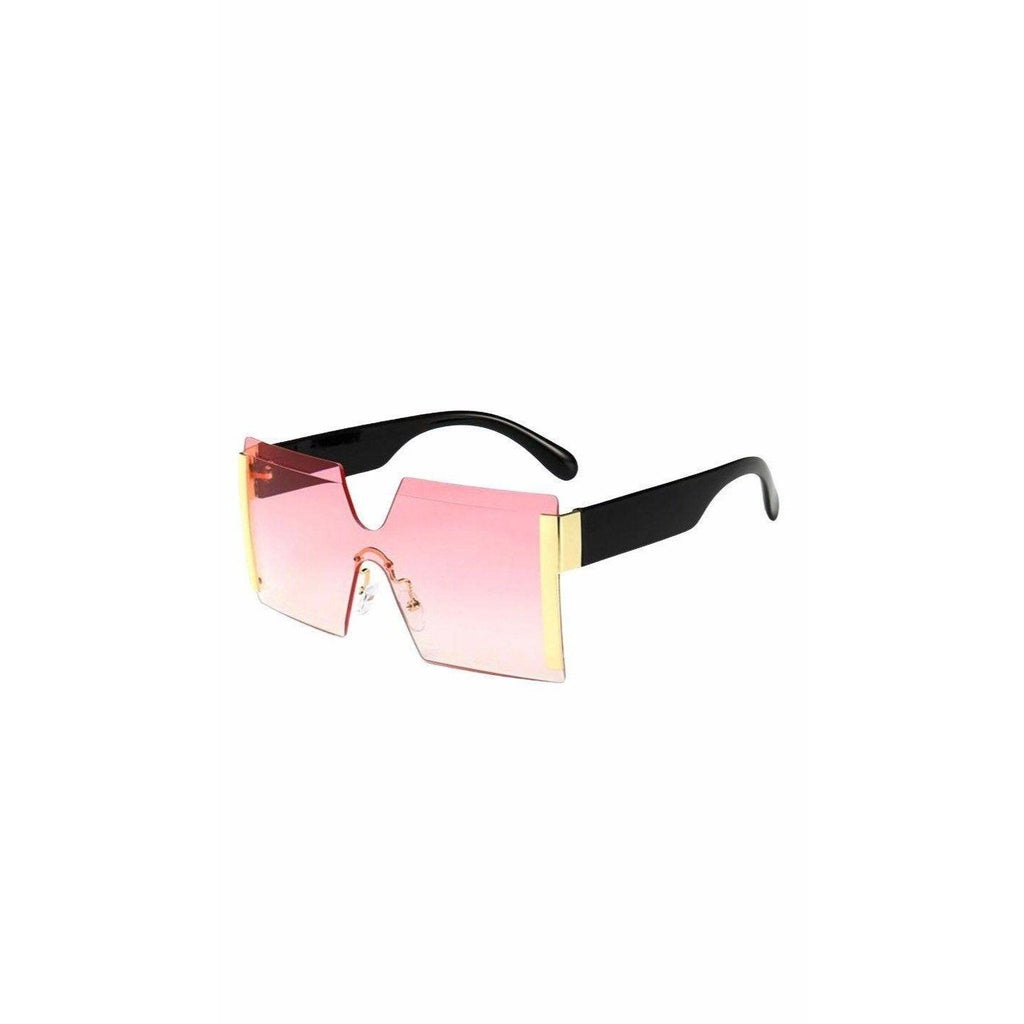 Frameless Hourglass Sunglasses Pink Gradient & Gold Accents Oversized Modern Look