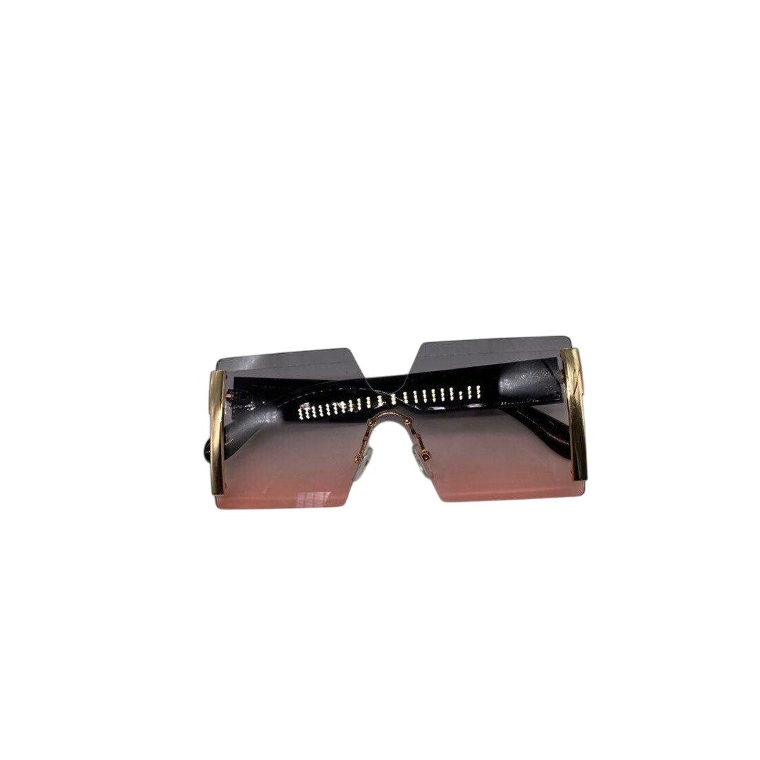 Frameless Hourglass Sunglasses Pink Gradient & Gold Accents Oversized Modern Look