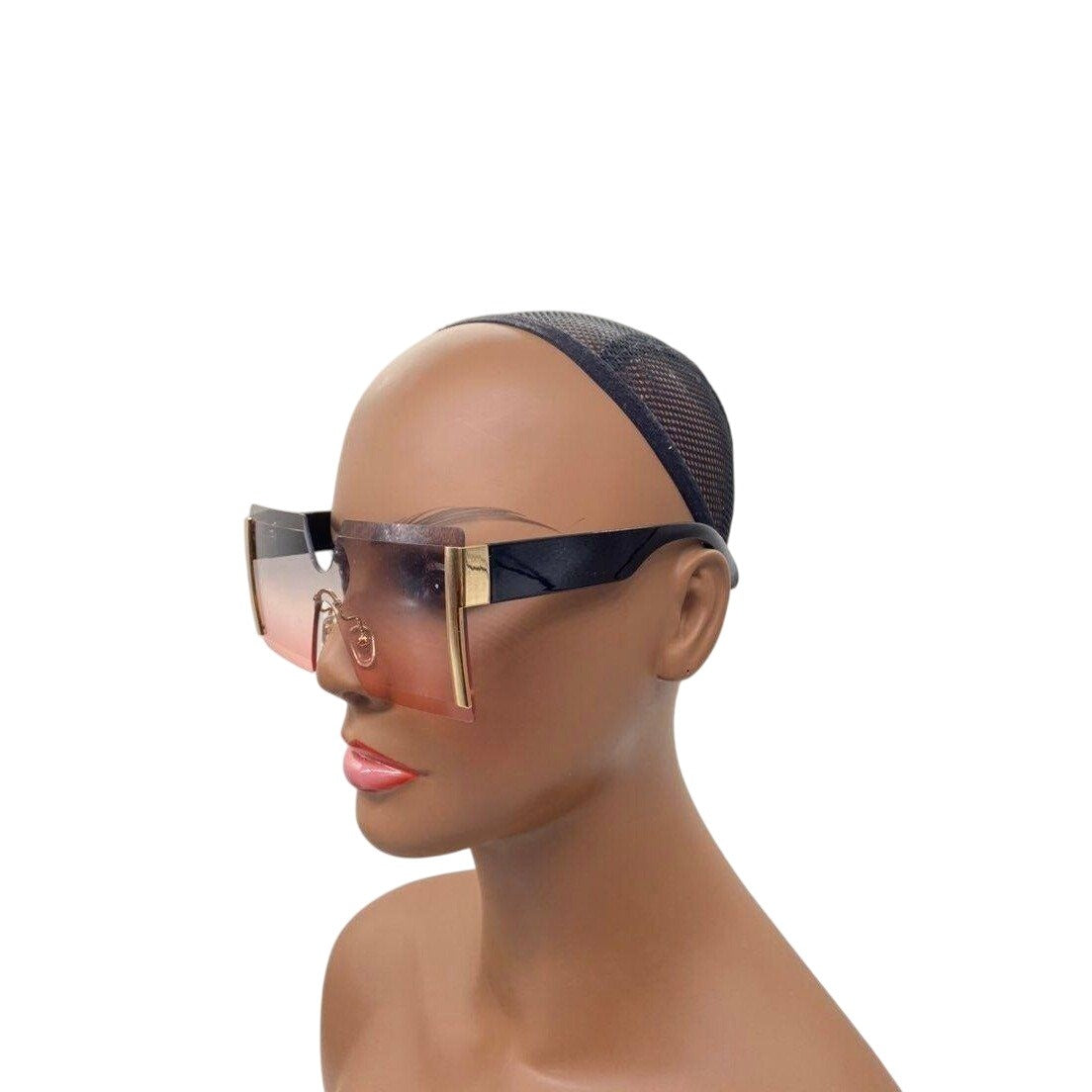 Frameless Hourglass Sunglasses Pink Gradient & Gold Accents Oversized Modern Look
