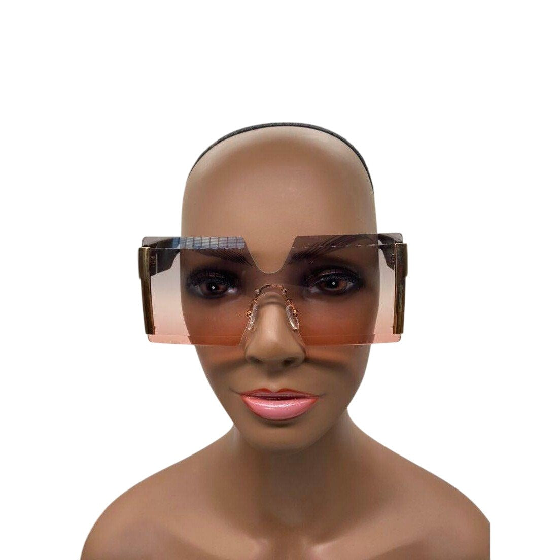 Frameless Hourglass Sunglasses Pink Gradient & Gold Accents Oversized Modern Look