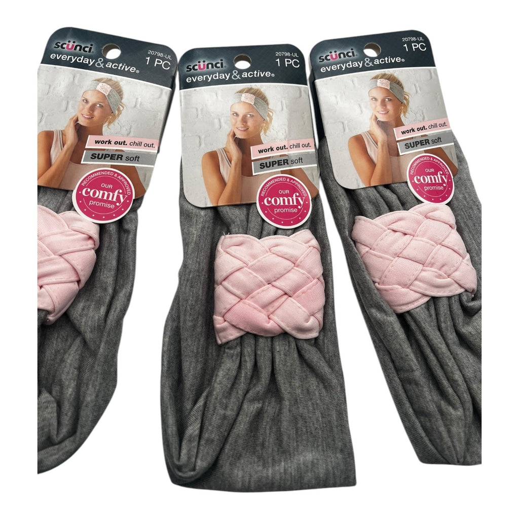 3X Scunci Everyday & Active Braided Luxury Headwrap Headbands Gray Pink Stylish