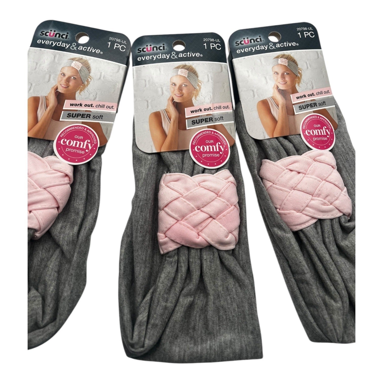 3X Scunci Everyday & Active Braided Luxury Headwrap Headbands Gray Pink Stylish