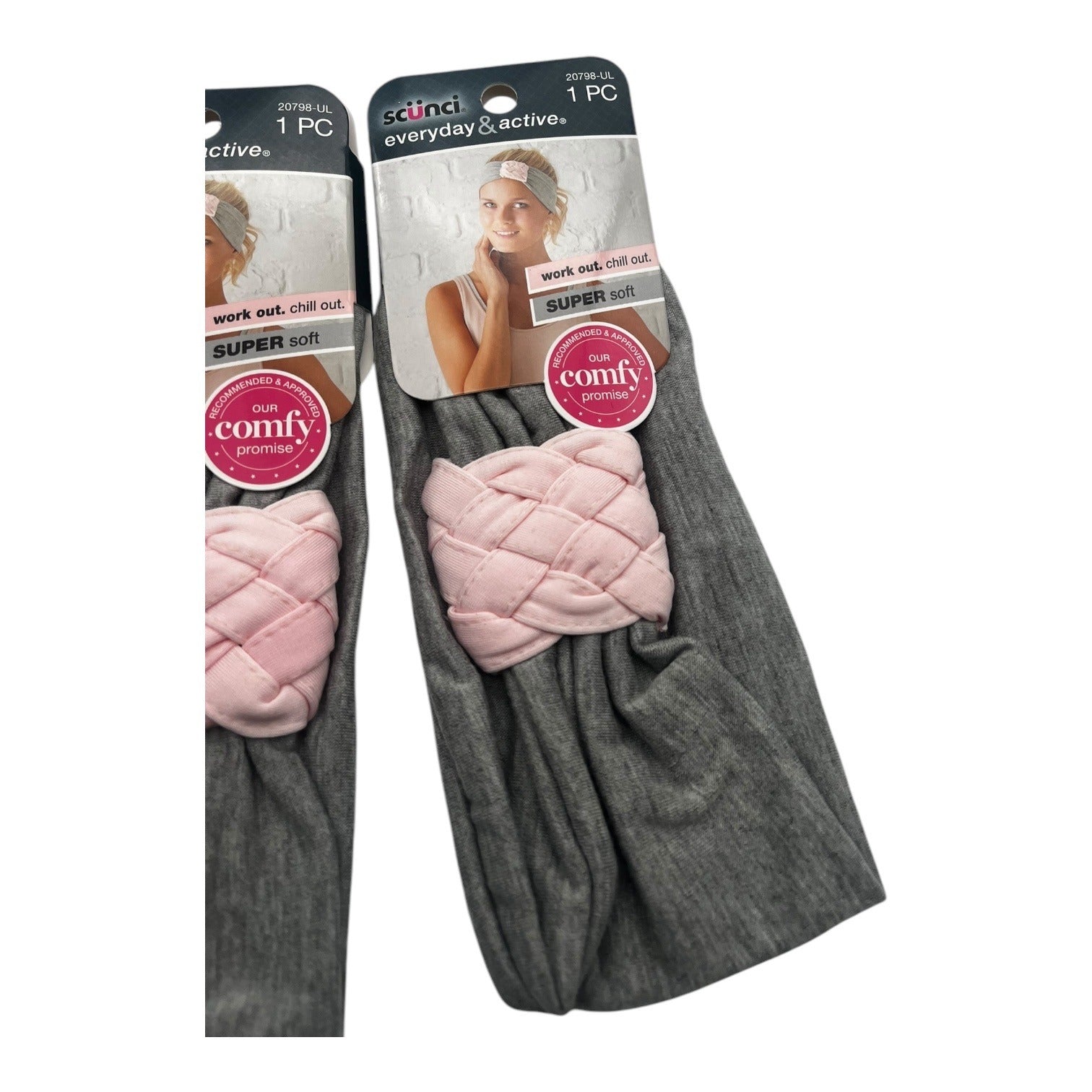 3X Scunci Everyday & Active Braided Luxury Headwrap Headbands Gray Pink Stylish