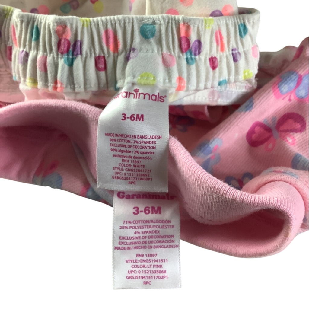 Garanimals Baby Girl 2 Pc Shorts Set 3-6M Butterfly & Polka Dot Prints