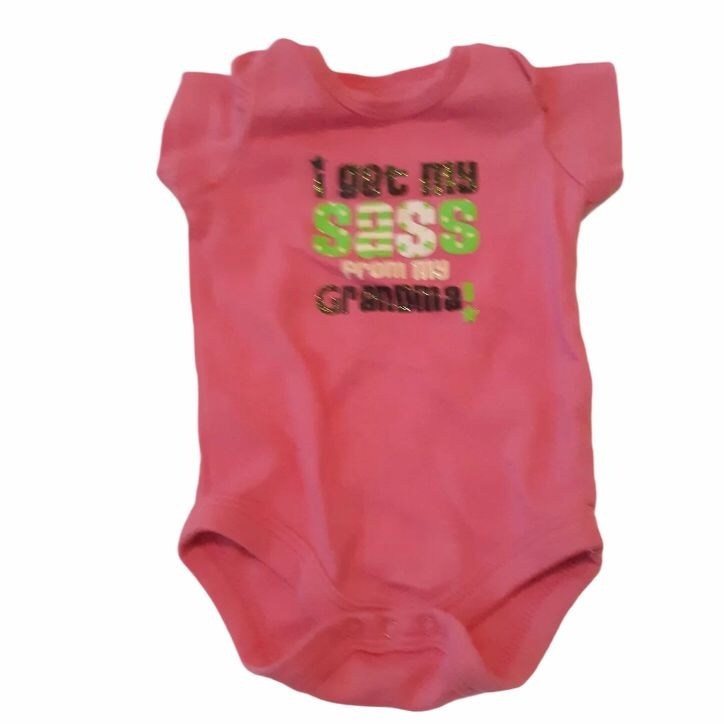 Garanimals Baby Girls Pink Bodysuit Quote "I Get My Sass From My Grandma!" 0-3M