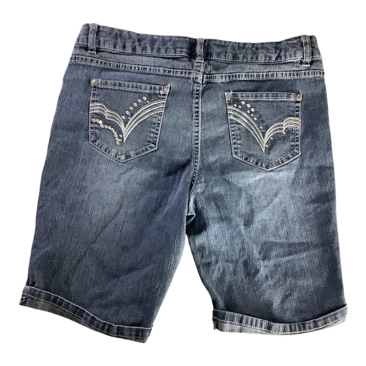 Girls Denim Bermuda Shorts Size 16 1/2 Rhinestone Detail Elastic Waist Band