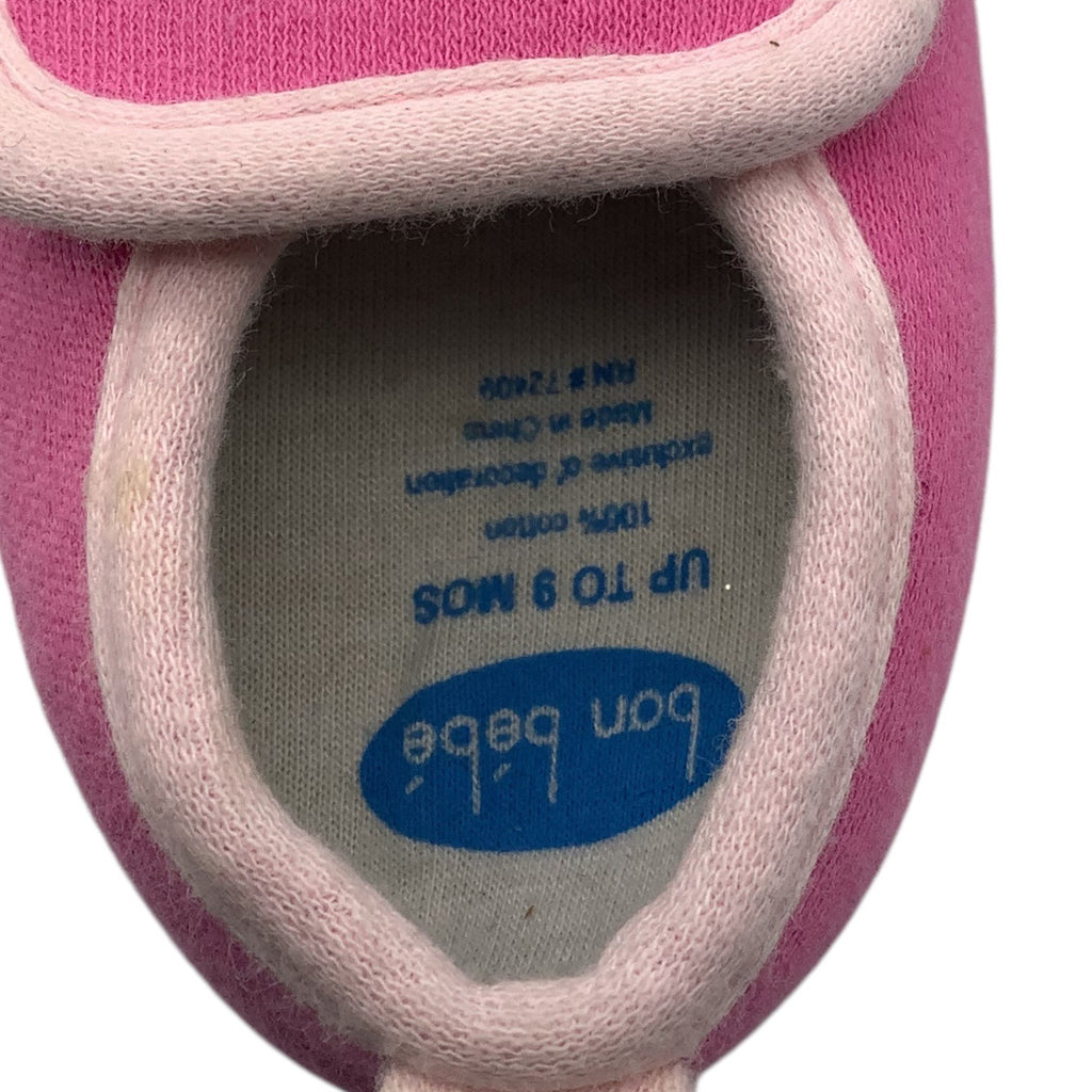 Bon Bebe Baby Girl Slippers Pink W/ Silver Heart 0-9 Months Soft Sole Slip On