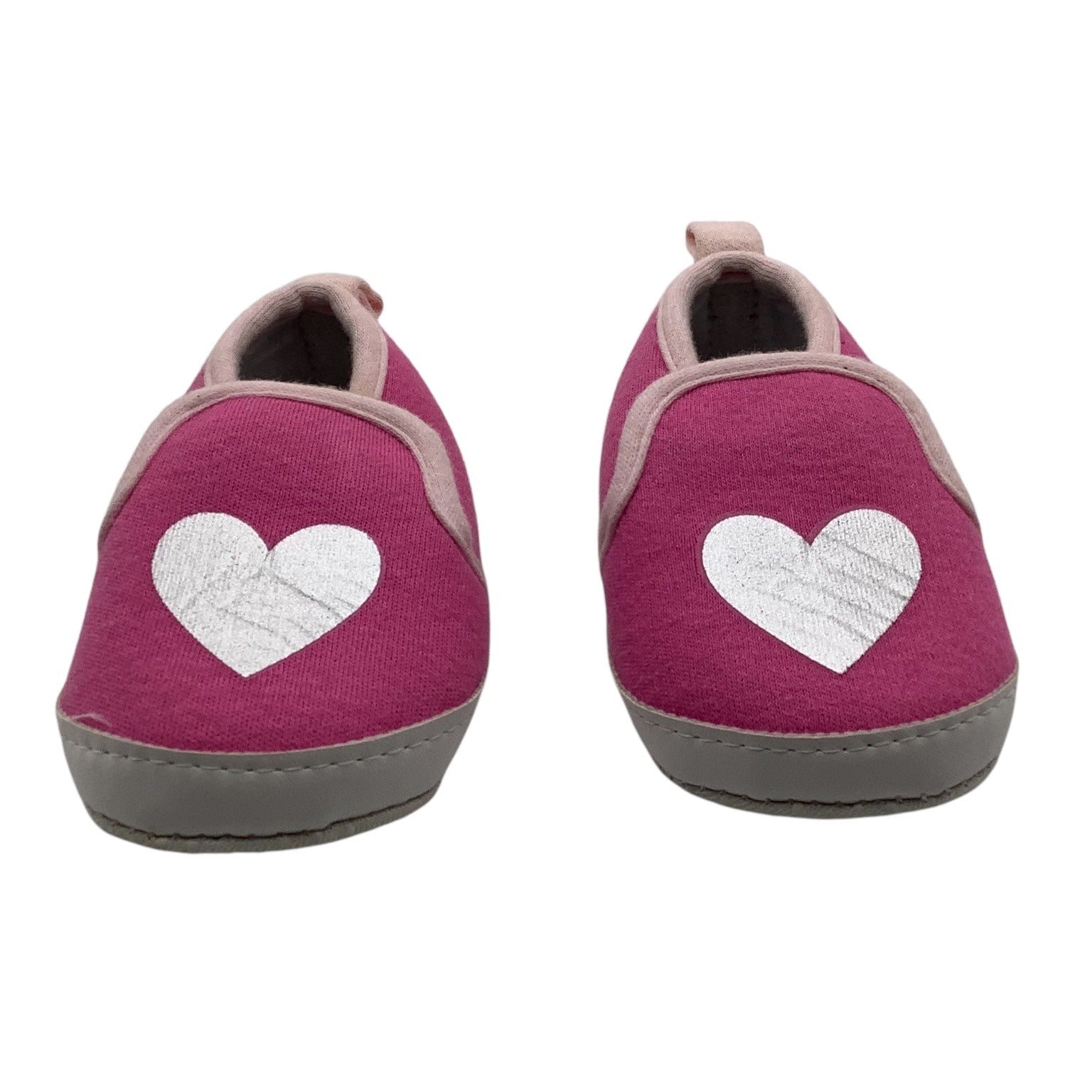 Bon Bebe Baby Girl Slippers Pink W/ Silver Heart 0-9 Months Soft Sole Slip On