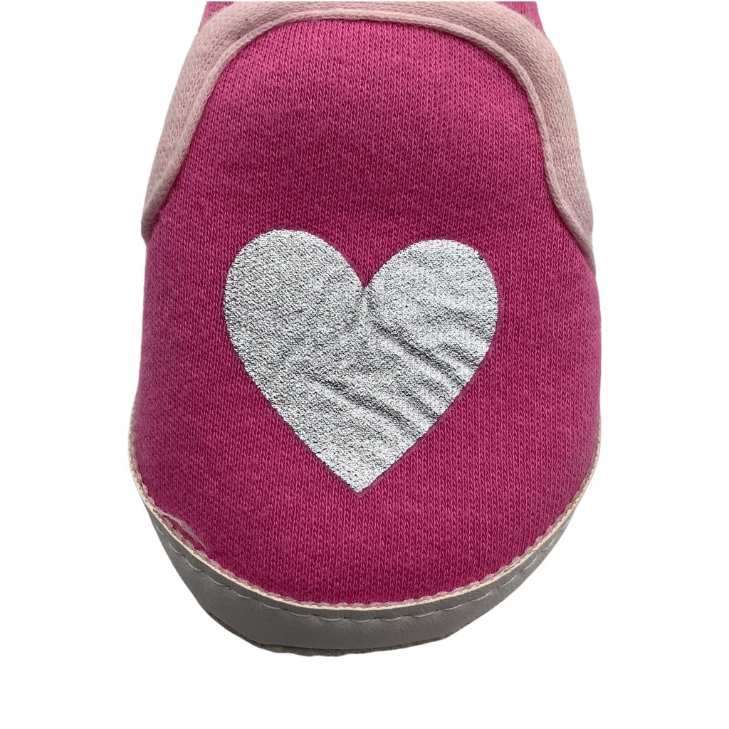 Bon Bebe Baby Girl Slippers Pink W/ Silver Heart 0-9 Months Soft Sole Slip On