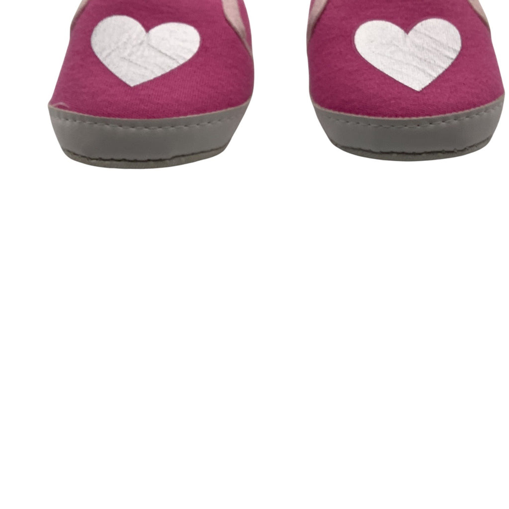 Bon Bebe Baby Girl Slippers Pink W/ Silver Heart 0-9 Months Soft Sole Slip On
