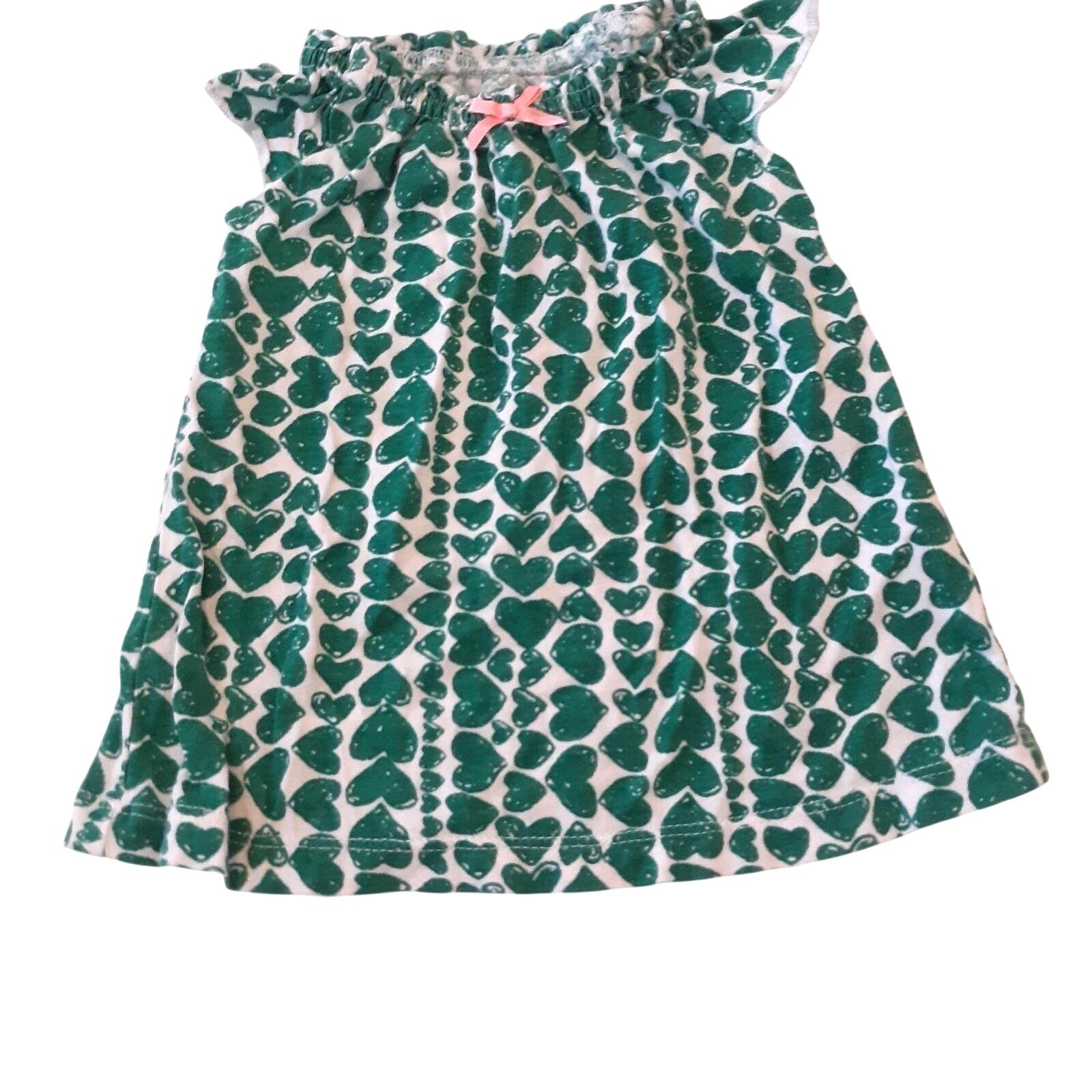 Child Of Mine Baby Girl Shirt 0-3M White & Green Heart Pattern Ruffle Sleeves