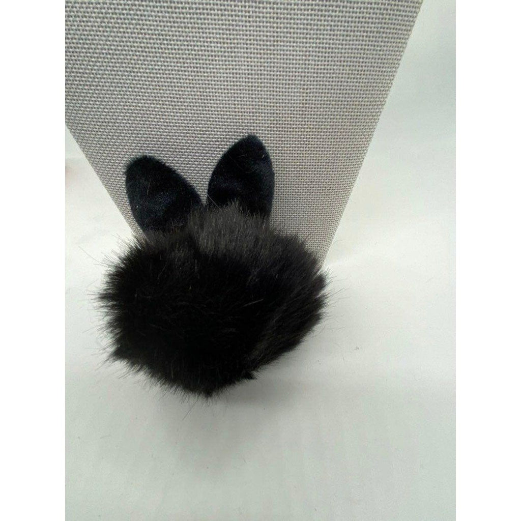 Black Bunny Ears Fur Ball Keychain Charm With Plush Key Holder