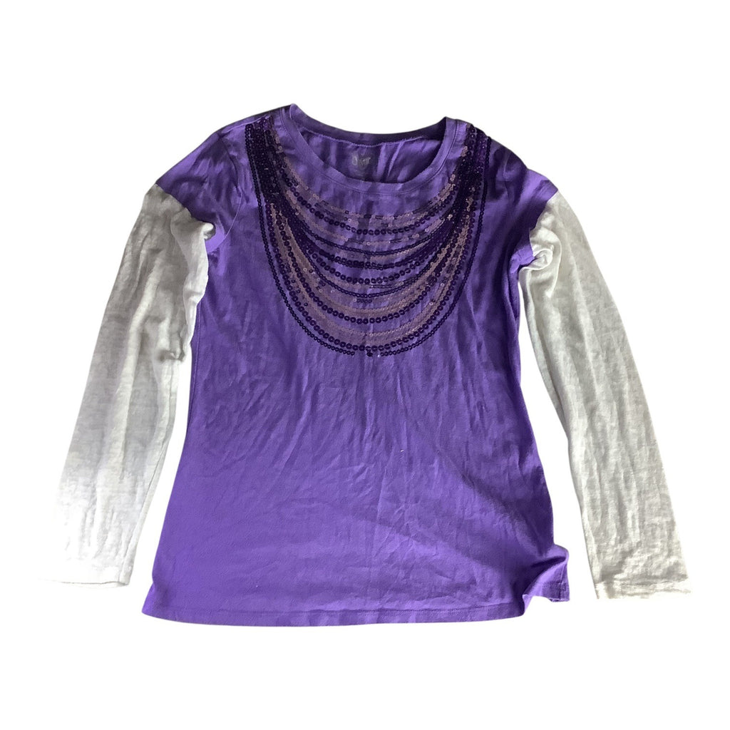 Justice Girls Long Sleeve Purple Shirt Size 18 Sequined Front White Sleeves