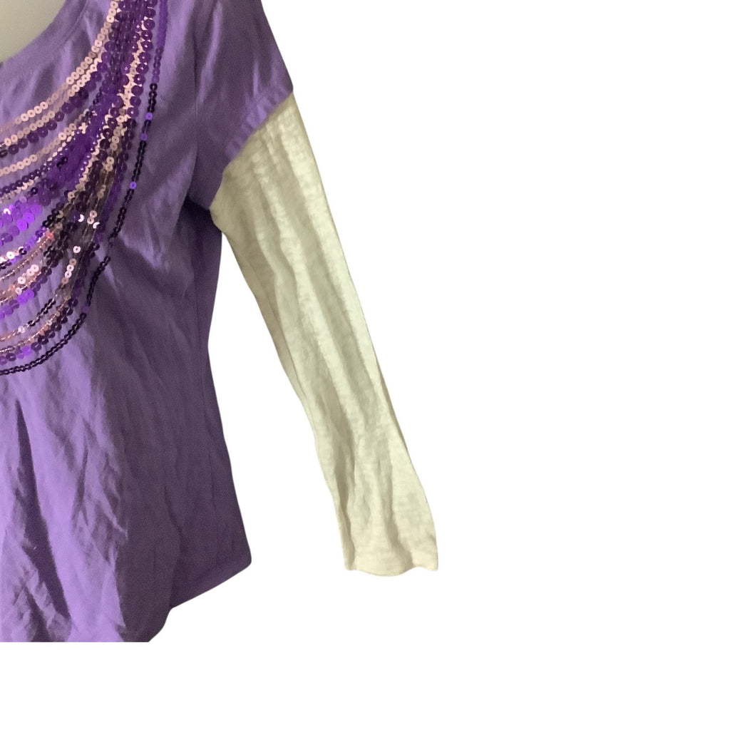 Justice Girls Long Sleeve Purple Shirt Size 18 Sequined Front White Sleeves