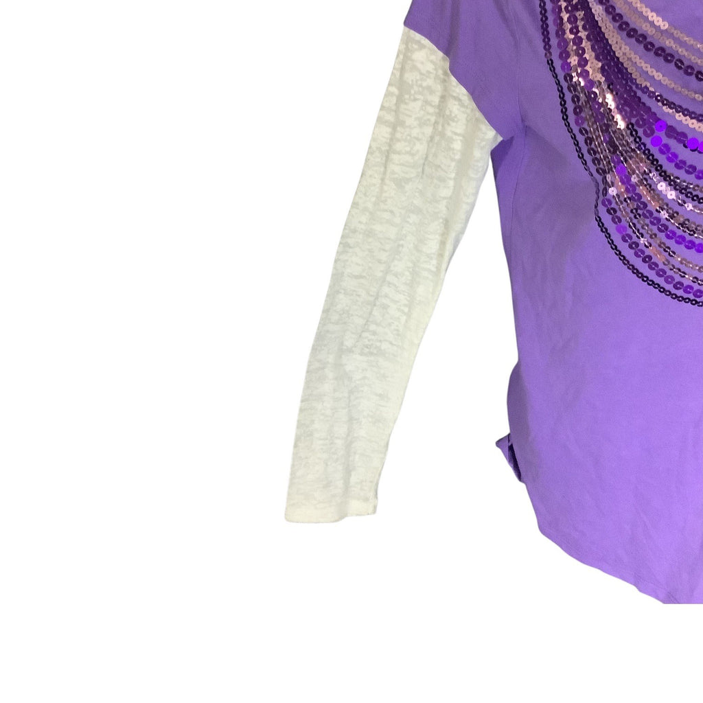 Justice Girls Long Sleeve Purple Shirt Size 18 Sequined Front White Sleeves