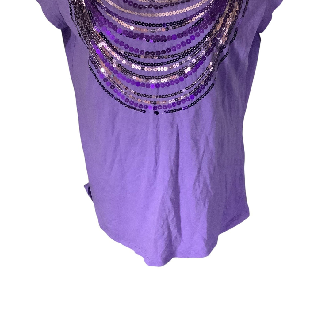 Justice Girls Long Sleeve Purple Shirt Size 18 Sequined Front White Sleeves