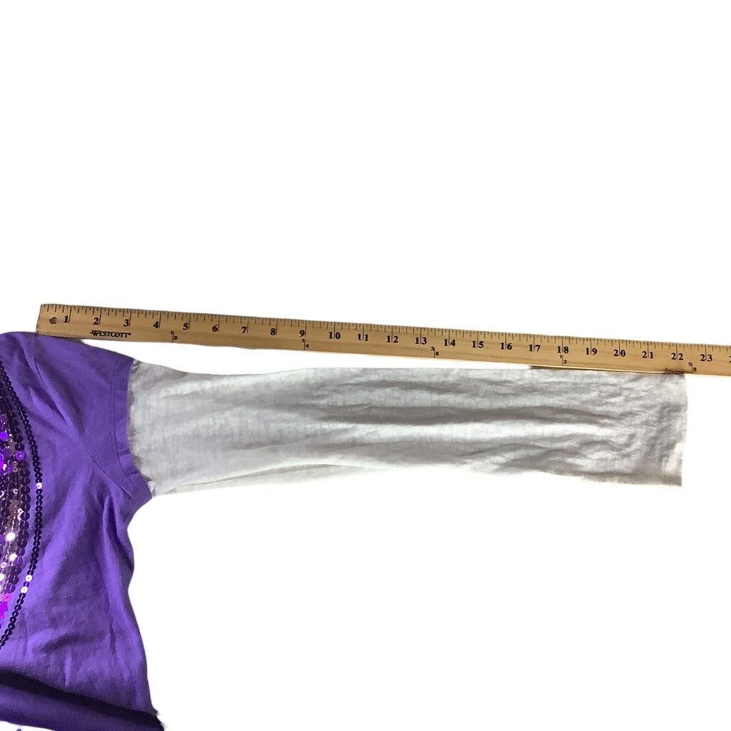 Justice Girls Long Sleeve Purple Shirt Size 18 Sequined Front White Sleeves