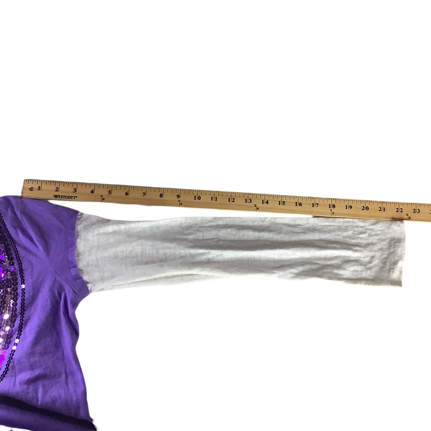 Justice Girls Long Sleeve Purple Shirt Size 18 Sequined Front White Sleeves