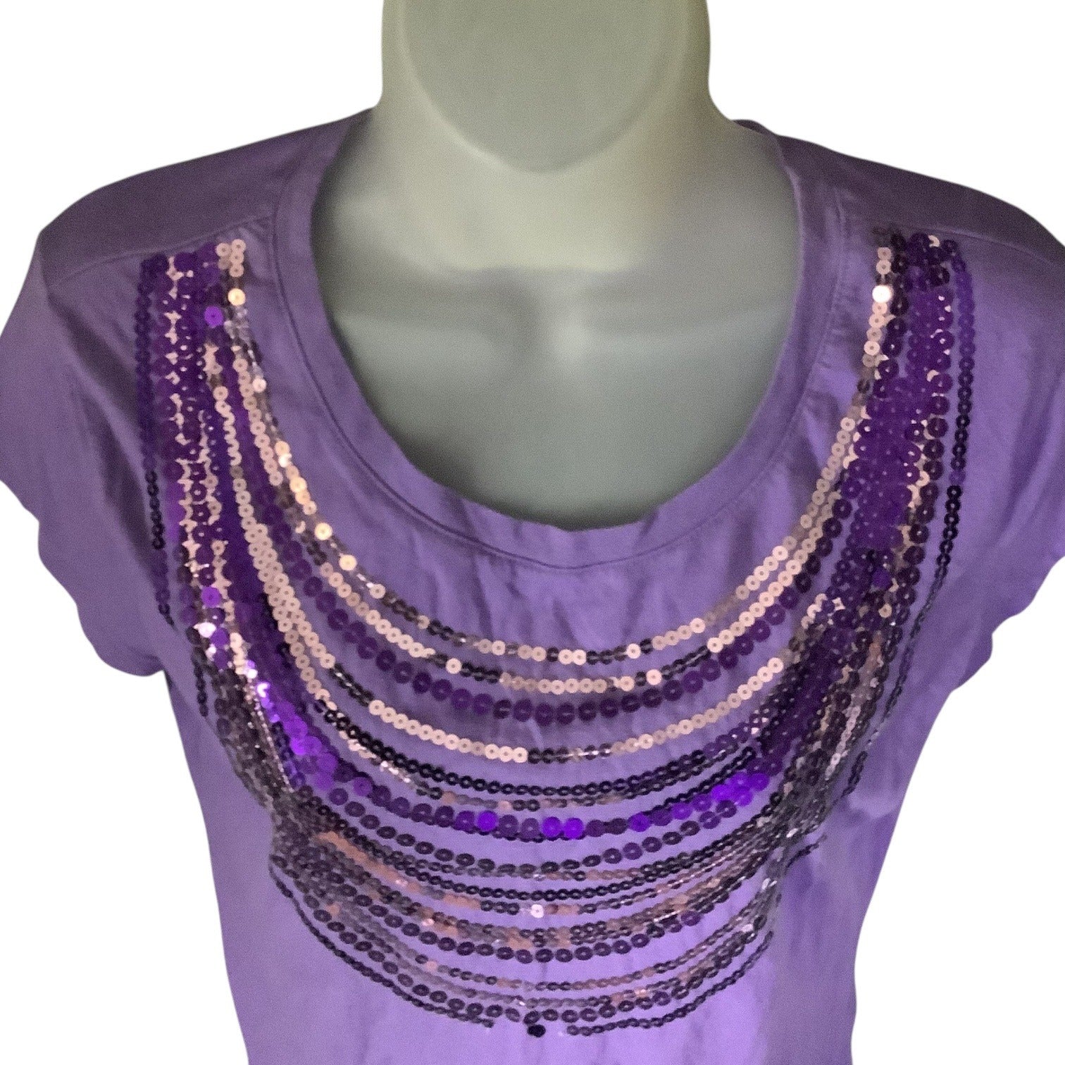 Justice Girls Long Sleeve Purple Shirt Size 18 Sequined Front White Sleeves