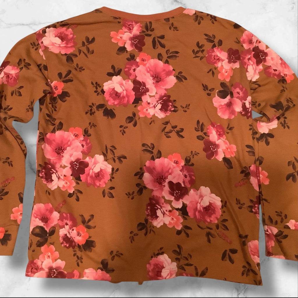 The Children’s Place Girls Floral Print Fleece Tie Front Top Brown Long Sleeves Size L 10/12