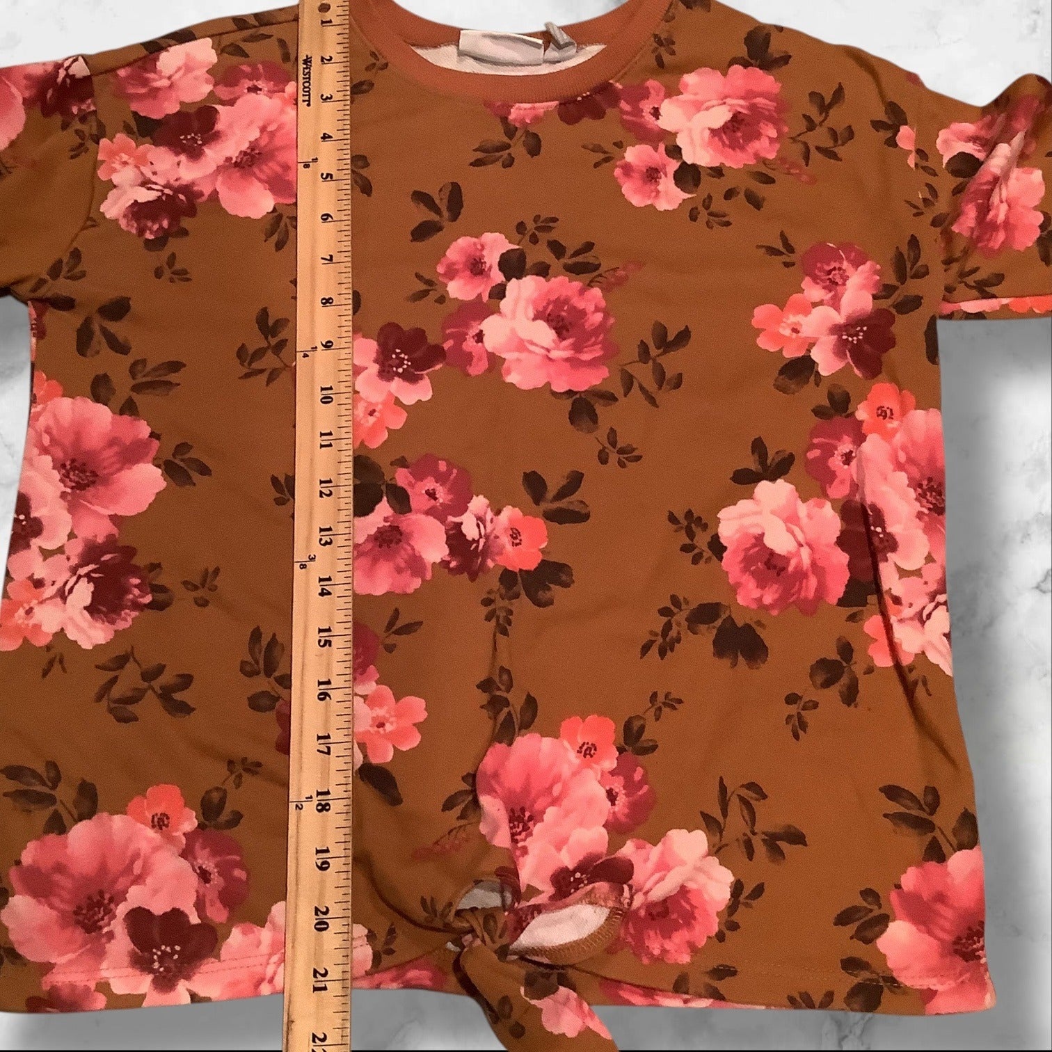 The Children’s Place Girls Floral Print Fleece Tie Front Top Brown Long Sleeves Size L 10/12