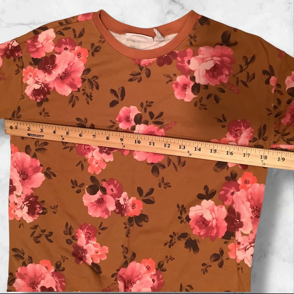 The Children’s Place Girls Floral Print Fleece Tie Front Top Brown Long Sleeves Size L 10/12
