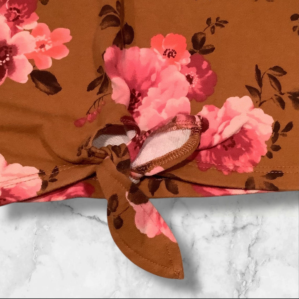 The Children’s Place Girls Floral Print Fleece Tie Front Top Brown Long Sleeves Size L 10/12