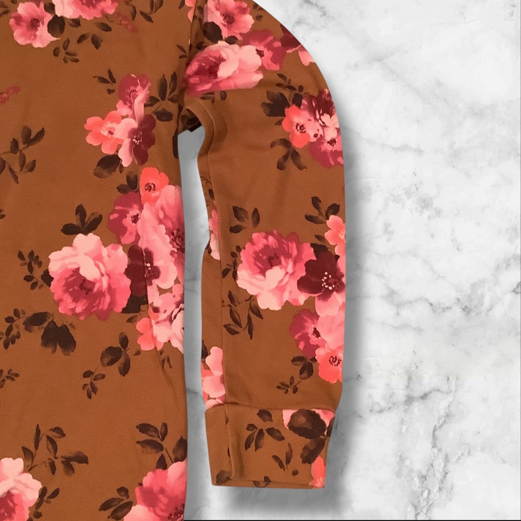 The Children’s Place Girls Floral Print Fleece Tie Front Top Brown Long Sleeves Size L 10/12
