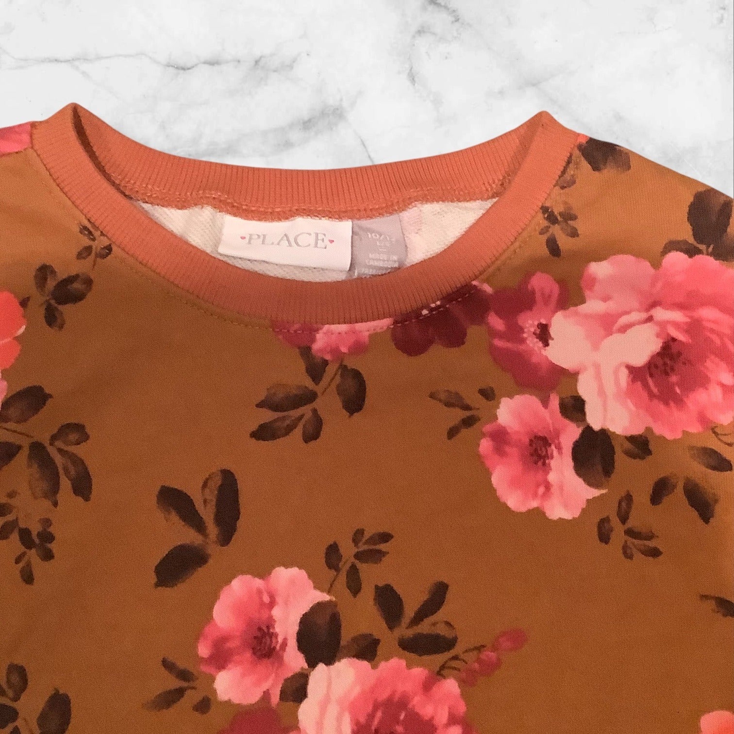 The Children’s Place Girls Floral Print Fleece Tie Front Top Brown Long Sleeves Size L 10/12