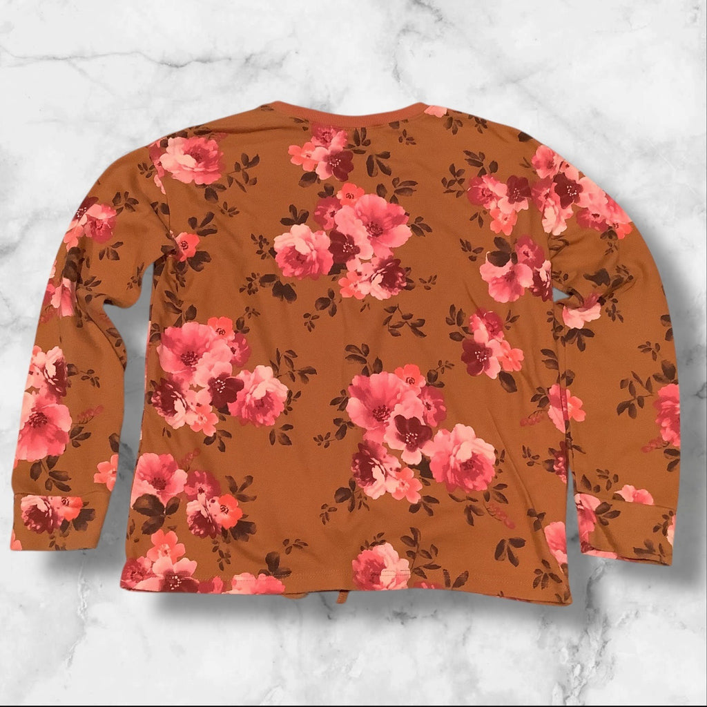 The Children’s Place Girls Floral Print Fleece Tie Front Top Brown Long Sleeves Size L 10/12