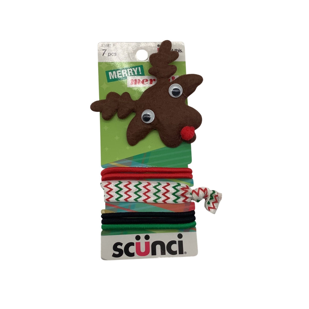 Scunci Holiday Hair Assortment Ties Reindeer 7pc Elastic Bands 53587-P
