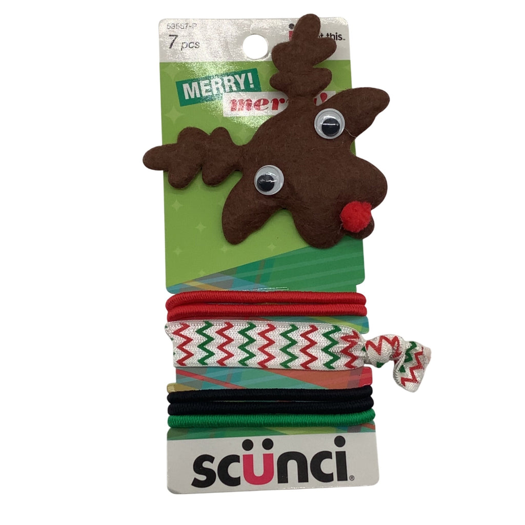 Scunci Holiday Hair Assortment Ties Reindeer 7pc Elastic Bands 53587-P