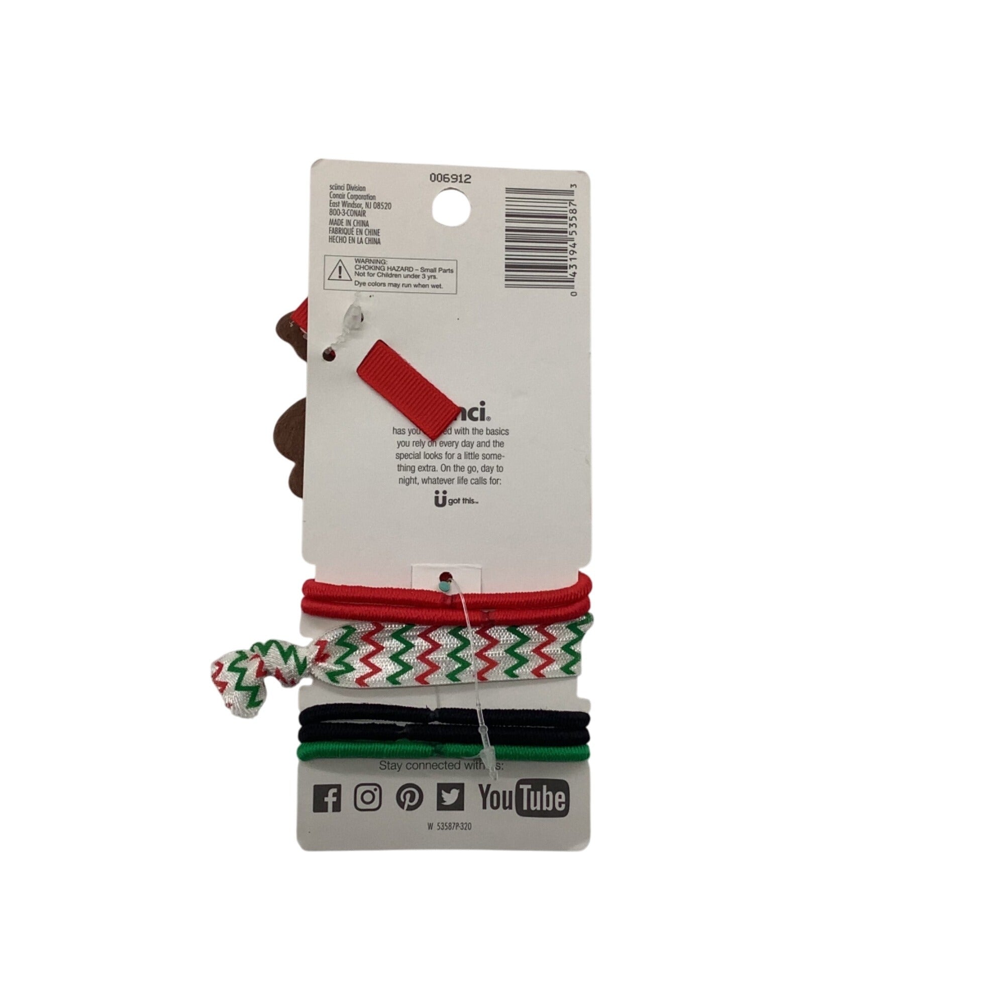 Scunci Holiday Hair Assortment Ties Reindeer 7pc Elastic Bands 53587-P