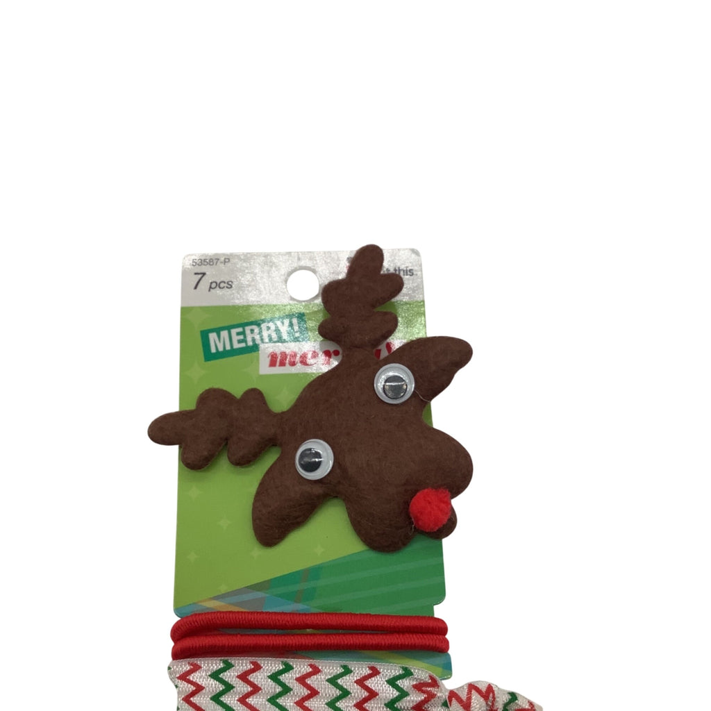 Scunci Holiday Hair Assortment Ties Reindeer 7pc Elastic Bands 53587-P