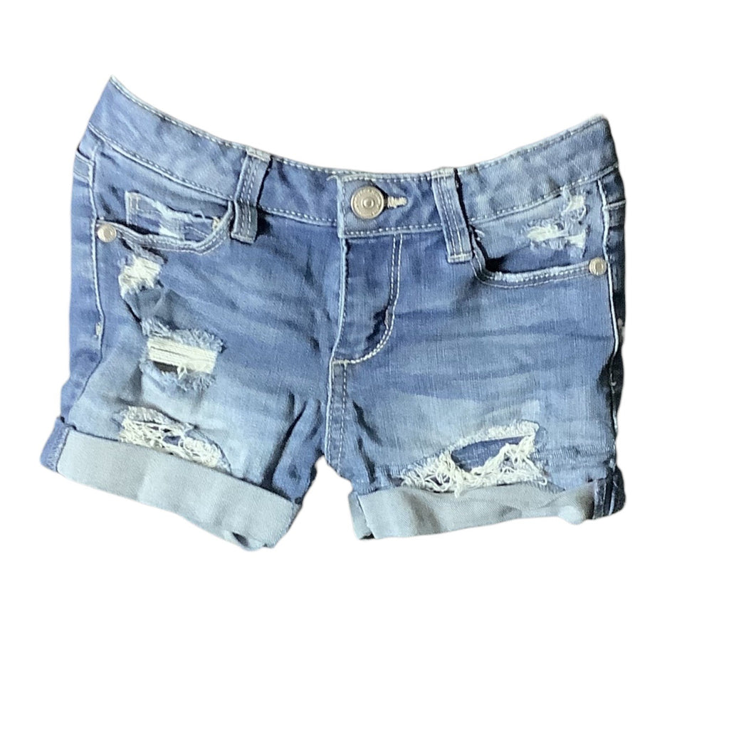 Arizona Jean Co Girls Blue Denim Shortie Shorts Ripped Adjustable Waist Size 6