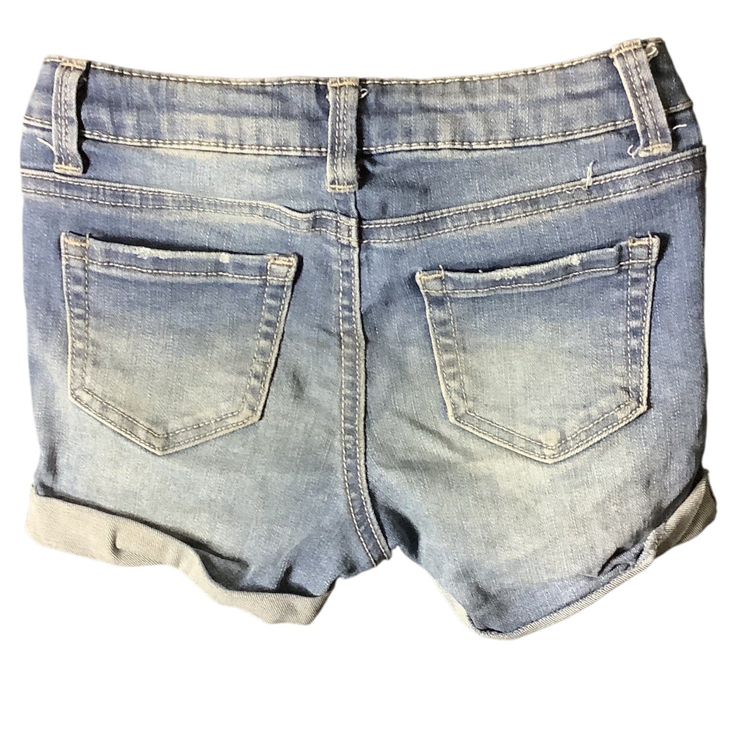 Arizona Jean Co Girls Blue Denim Shortie Shorts Ripped Adjustable Waist Size 6