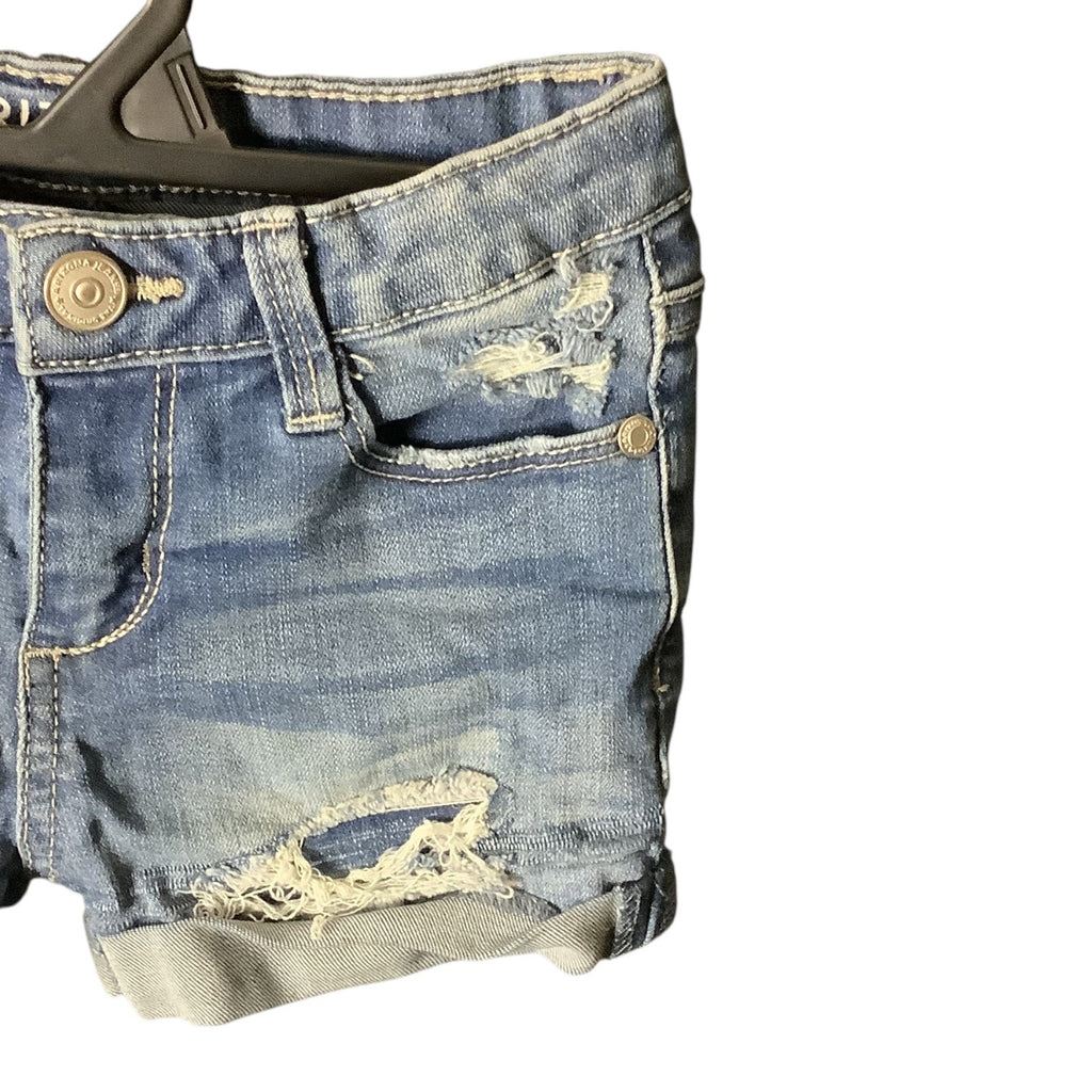 Arizona Jean Co Girls Blue Denim Shortie Shorts Ripped Adjustable Waist Size 6