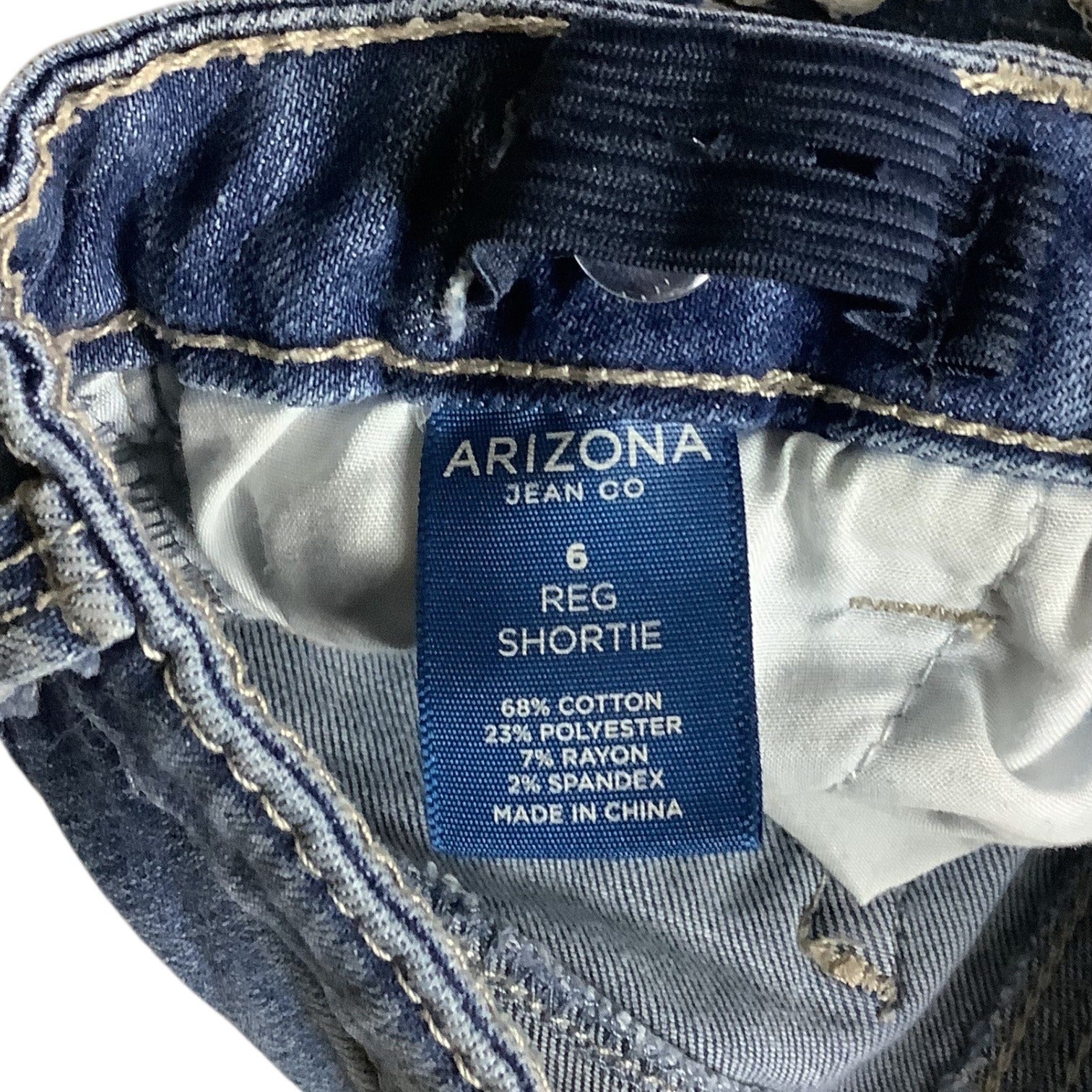 Arizona Jean Co Girls Blue Denim Shortie Shorts Ripped Adjustable Waist Size 6