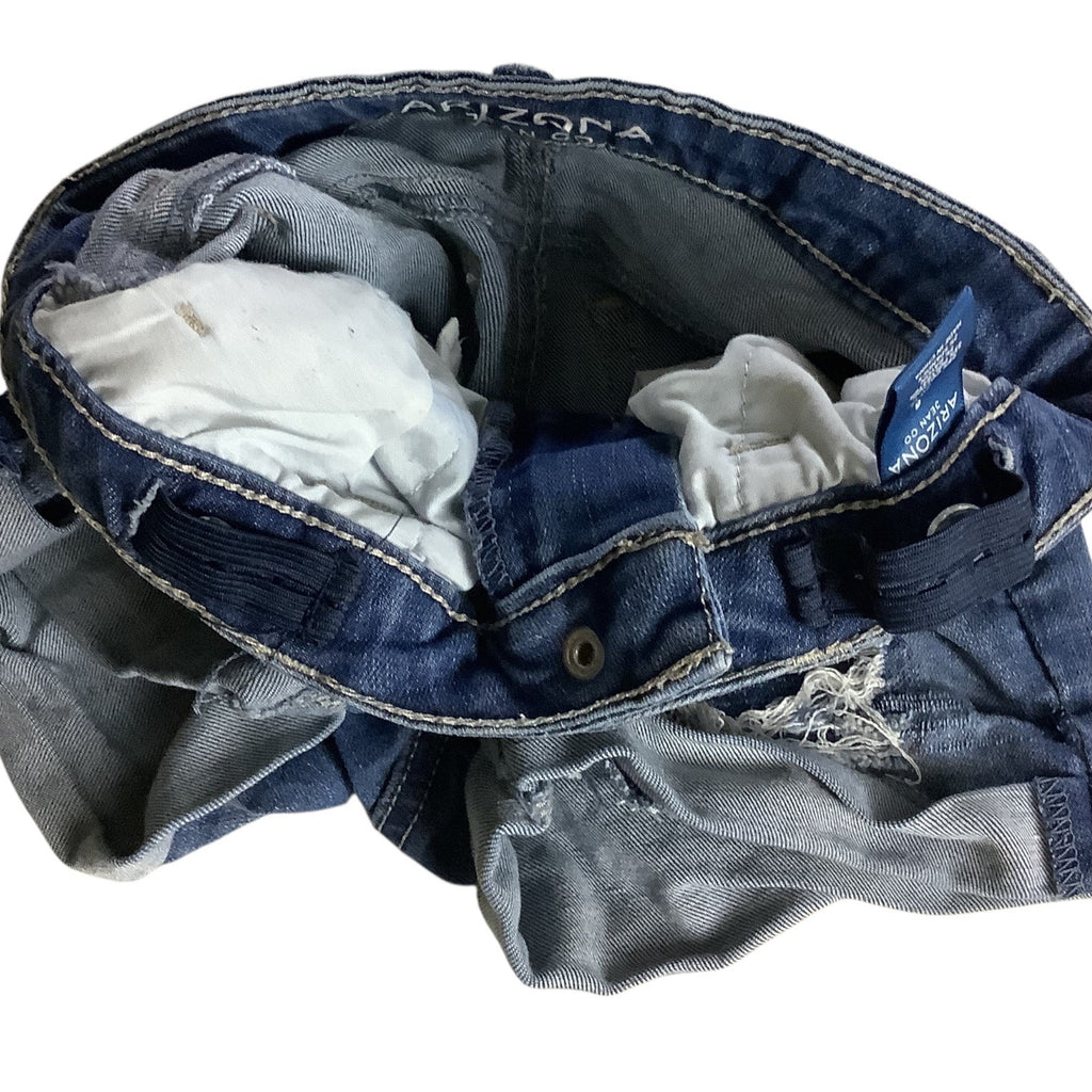 Arizona Jean Co Girls Blue Denim Shortie Shorts Ripped Adjustable Waist Size 6