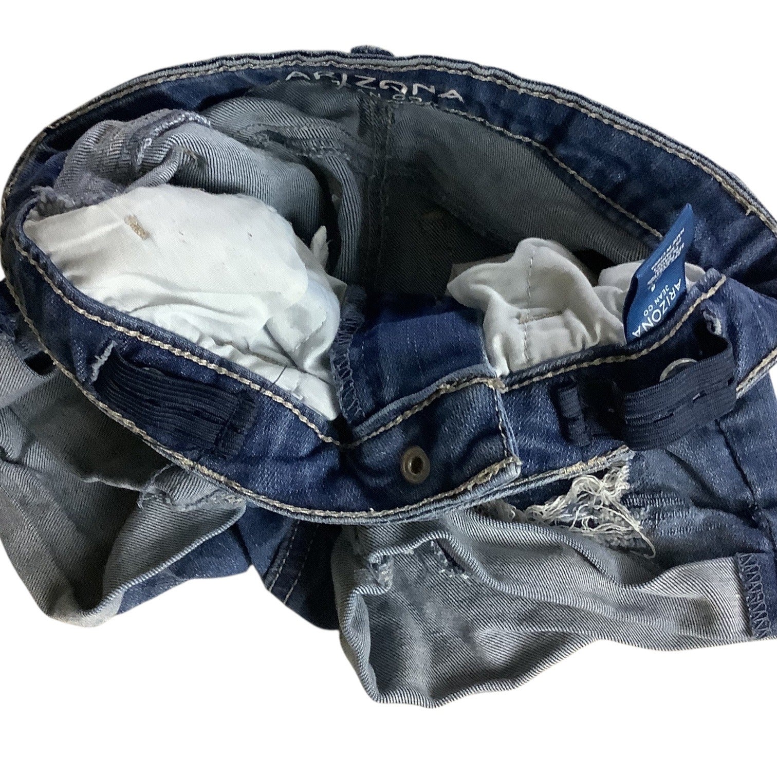 Arizona Jean Co Girls Blue Denim Shortie Shorts Ripped Adjustable Waist Size 6