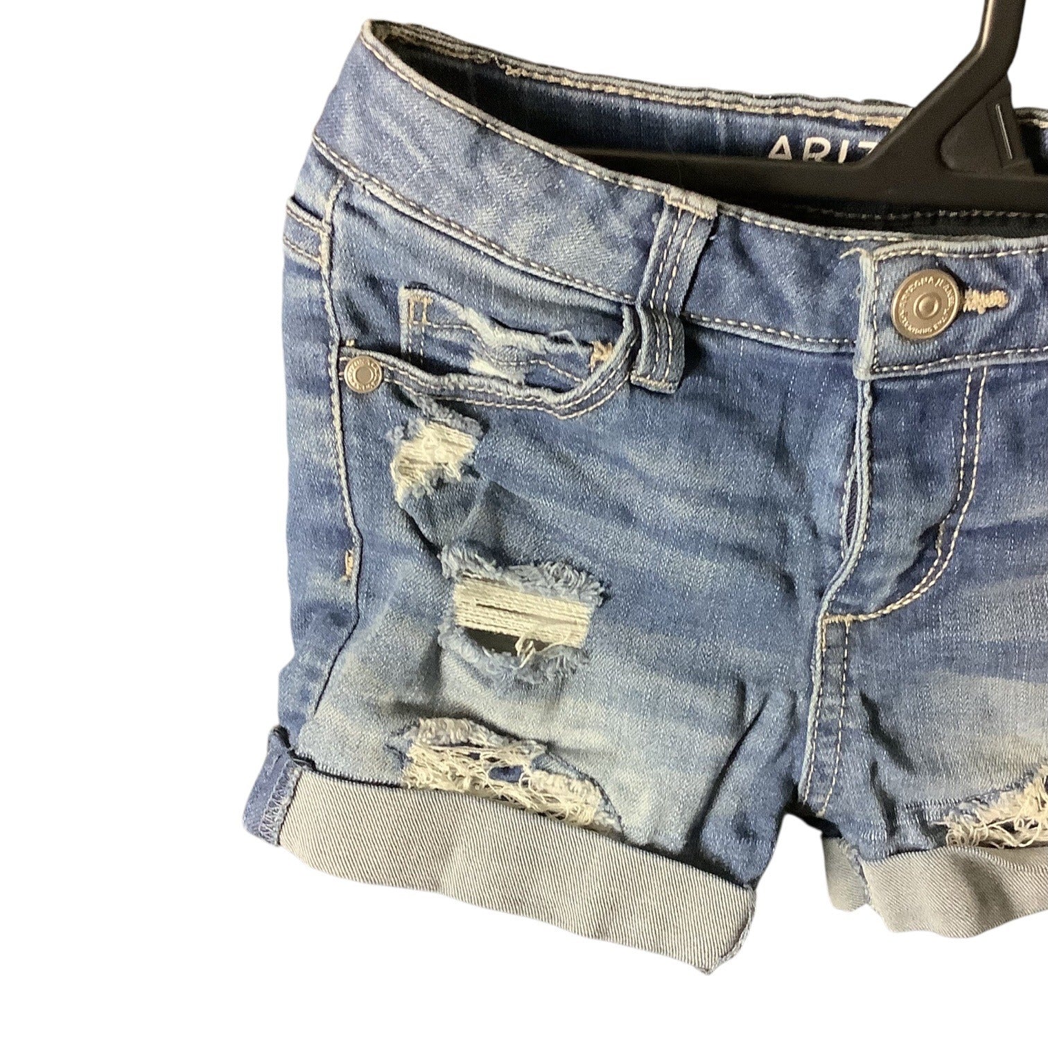Arizona Jean Co Girls Blue Denim Shortie Shorts Ripped Adjustable Waist Size 6