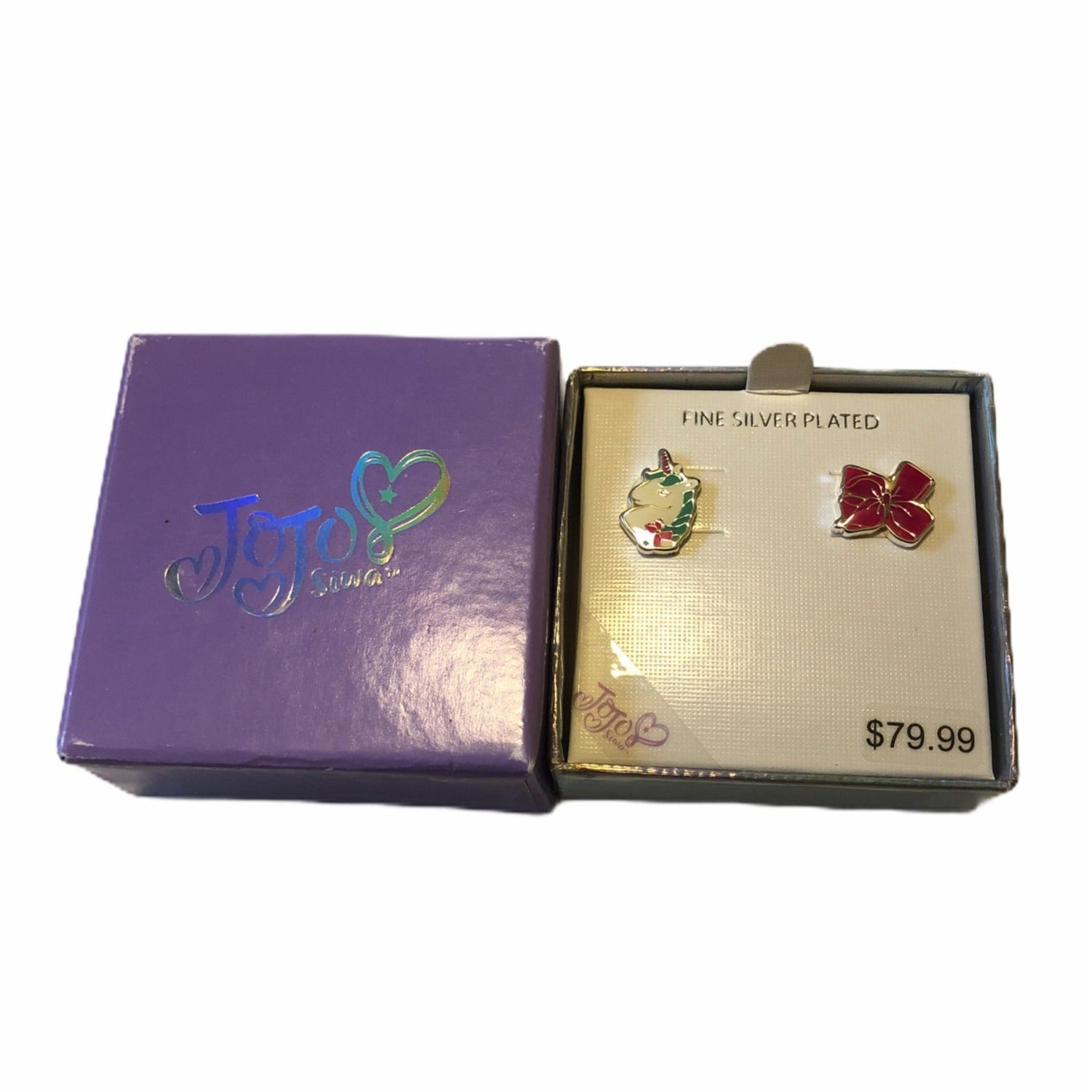 JoJo Siwa Fine Silver Plated Mismatched Unicorn & Bow Stud Earrings Set